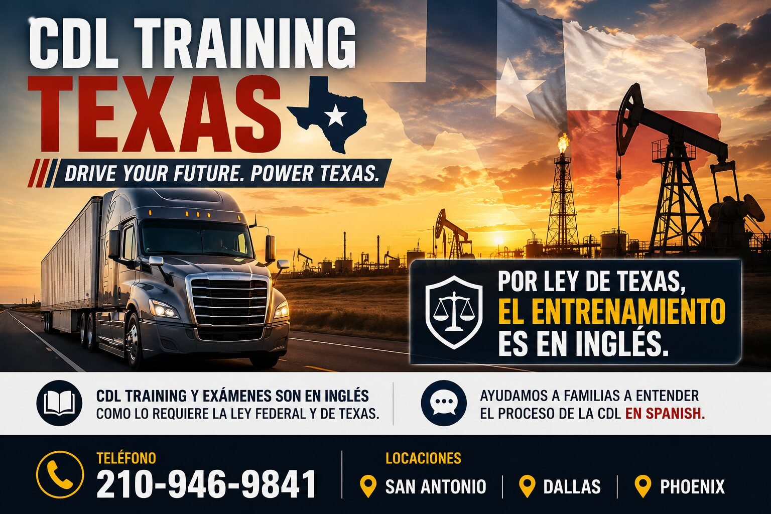 CDL School Dallas $Price $2,500, Payment Pla, 623-792-0017, image show truck, title: Your American Dream, Spanish English